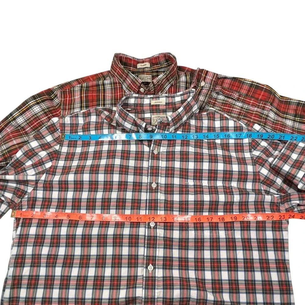 2pk J. Crew XL Red White Plaid Button Down Shirt Classic Fit‎ Preppy Heritage